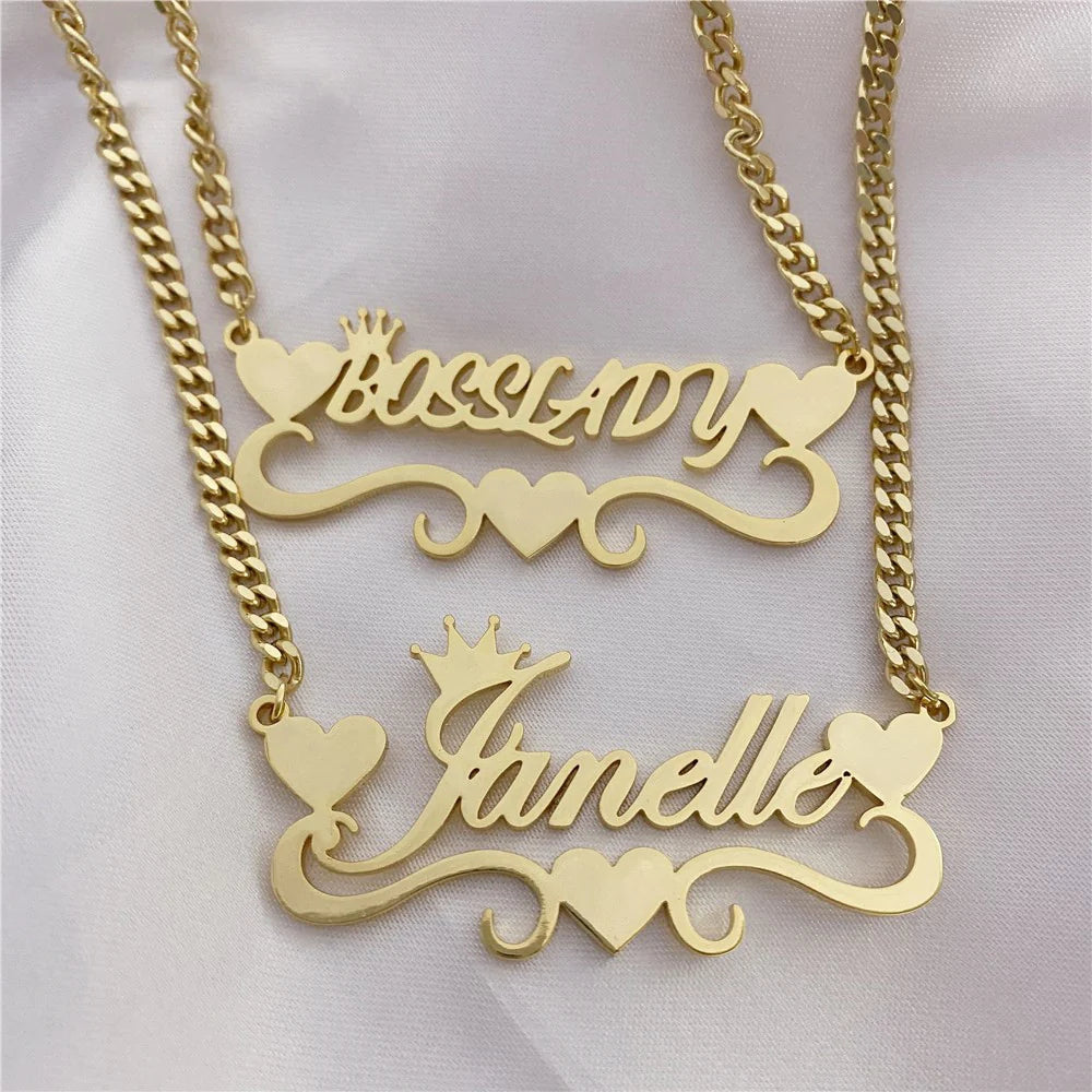 Tiara & Heart Custom Name Necklace