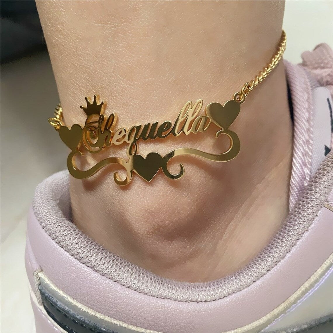 Tiara & Heart Name Anklet